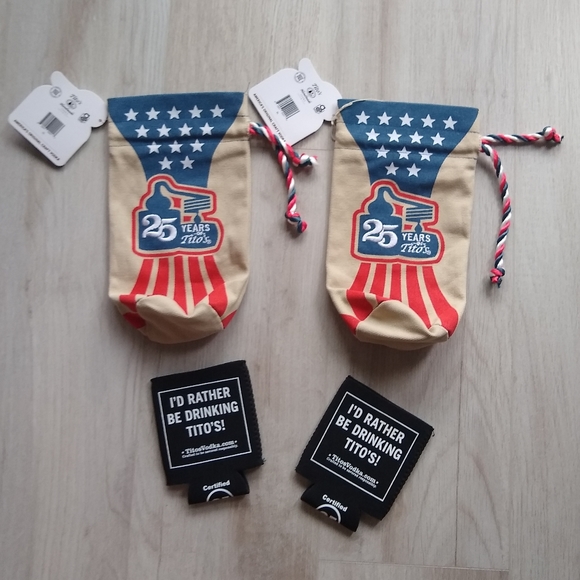 NEW Tito's Vodka 25th Anniversary Canvas Gift Bags (2) and Beverage Koozies (2) - Picture 2 of 3